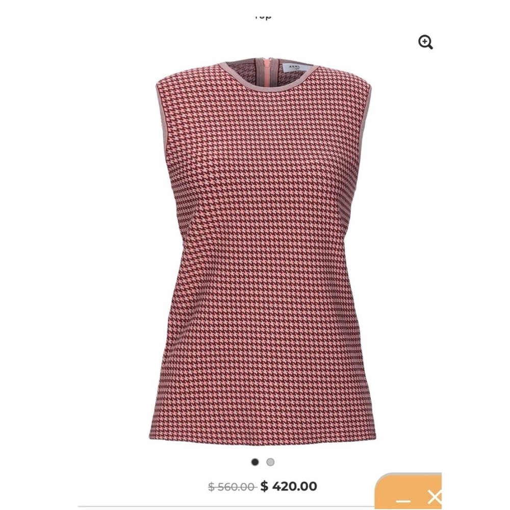 Akris Punto Houndstooth Sleeveless Knit Top Maroon Preppy Chic‎ Womens XL